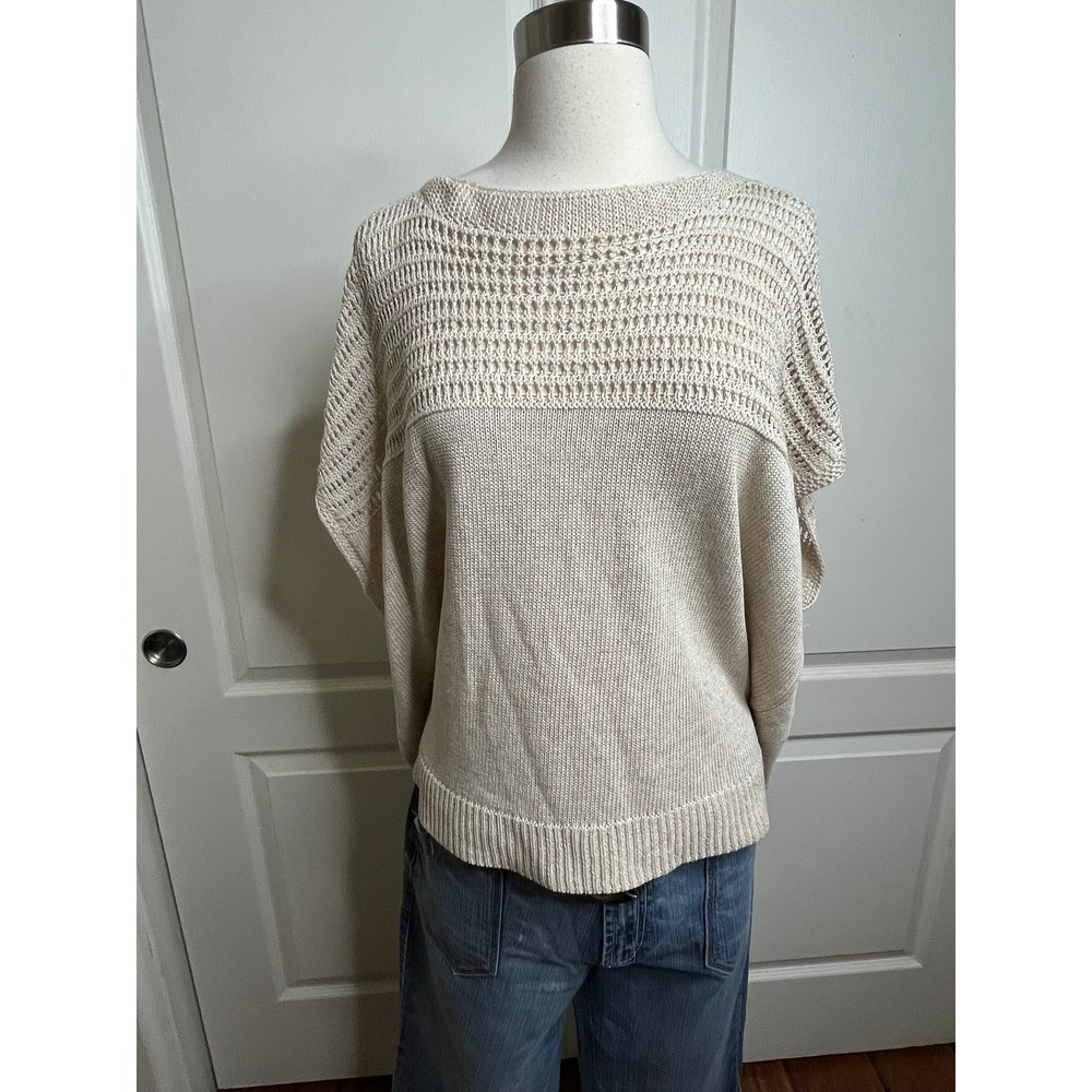 Max Studio London Women 1X Cream Open Knit Crochet Dolman Sweater Top 4W11493